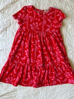 Mini Boden Bright Red Floral Tiered Dress